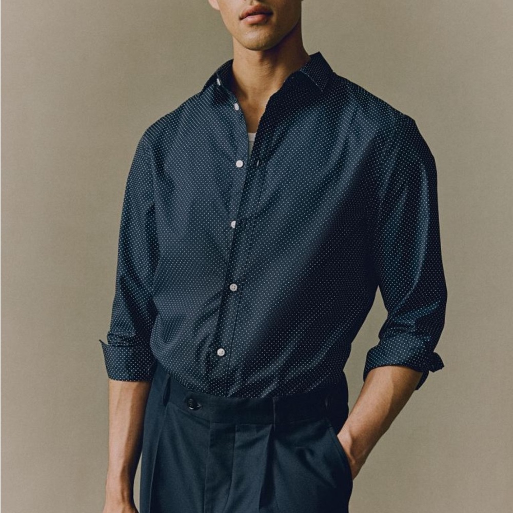 Blue Casual Button Down Shirt with Relaxed Fit and Subtle Texture